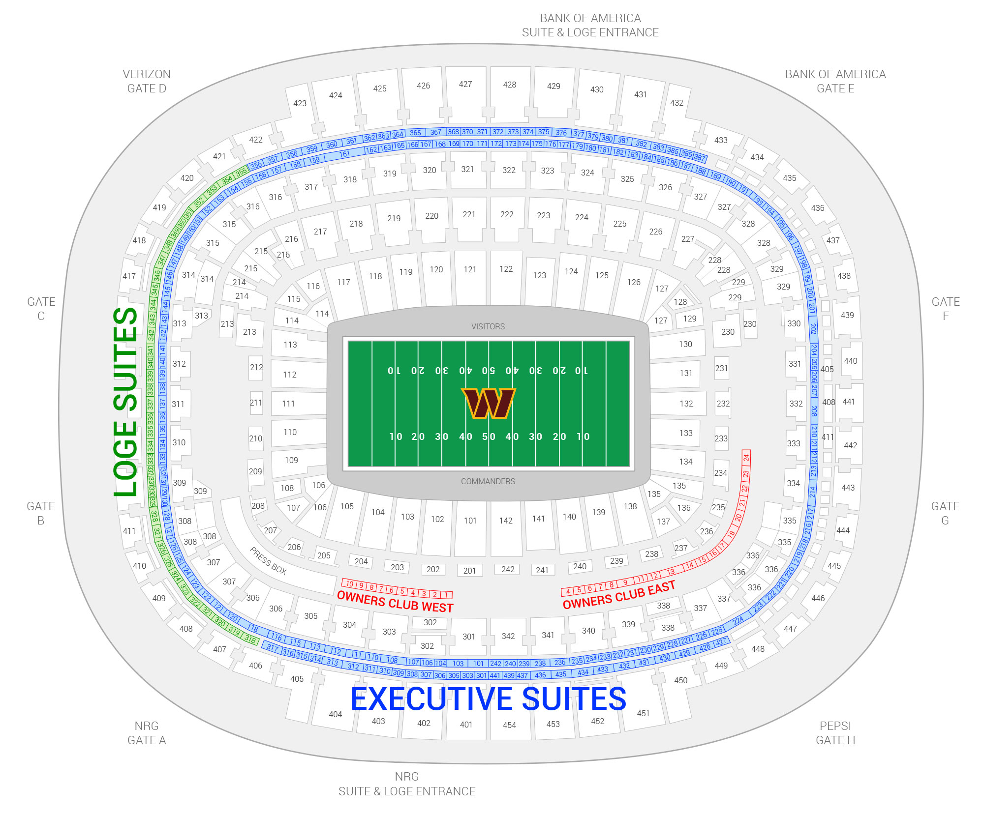 Commanders Field / Washington Commanders Suite Map and Seating Chart